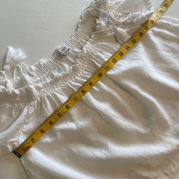 DL1961 Cornelia Cropped Top Womens XS White Off Shoulder Linen Blend Tasseled - Picture 9 of 10